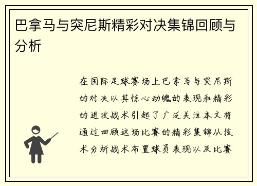 巴拿马与突尼斯精彩对决集锦回顾与分析